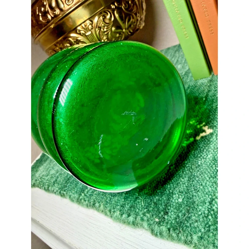 Vintage Emerald Green Glass Vase Gold Gilt Floral Decor 9.5